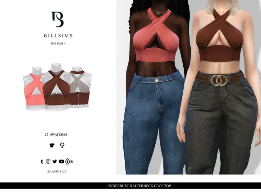 Underbust Halterneck Crop TOP Sims 4 CC