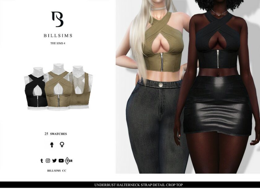 Underbust Halterneck Strap Detail Crop TOP Sims 4 CC