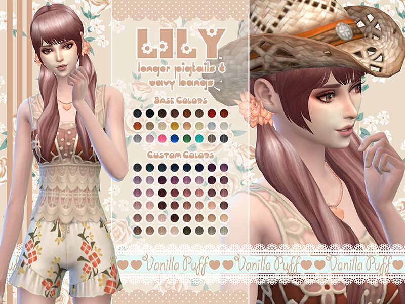 Vanilla Puff -Lily- Pigtails & Wavybang (Longer) By Vanillapuffcc Sims 4 CC