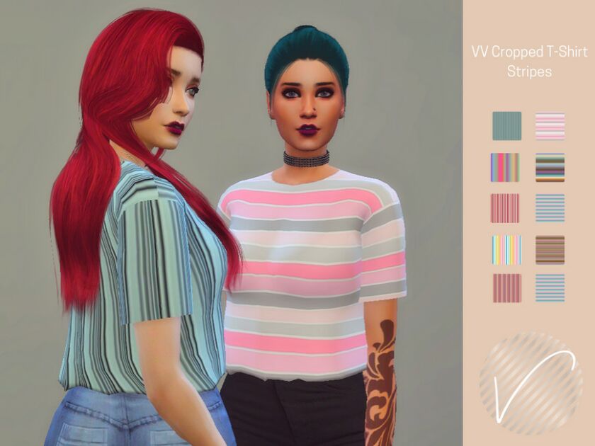 VV Cropped T-Shirt – Striped By Heyitsvern Sims 4 CC