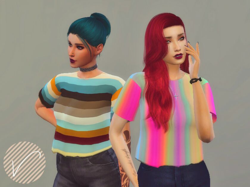 sims 4 cc vv cropped t shirt striped by heyitsvern 2