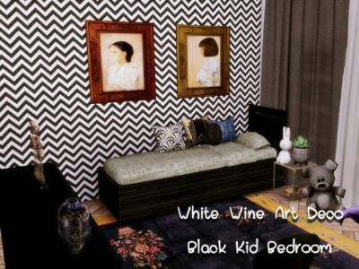 White Wine ART Deco Black KID Bedroom Sims 4 CC