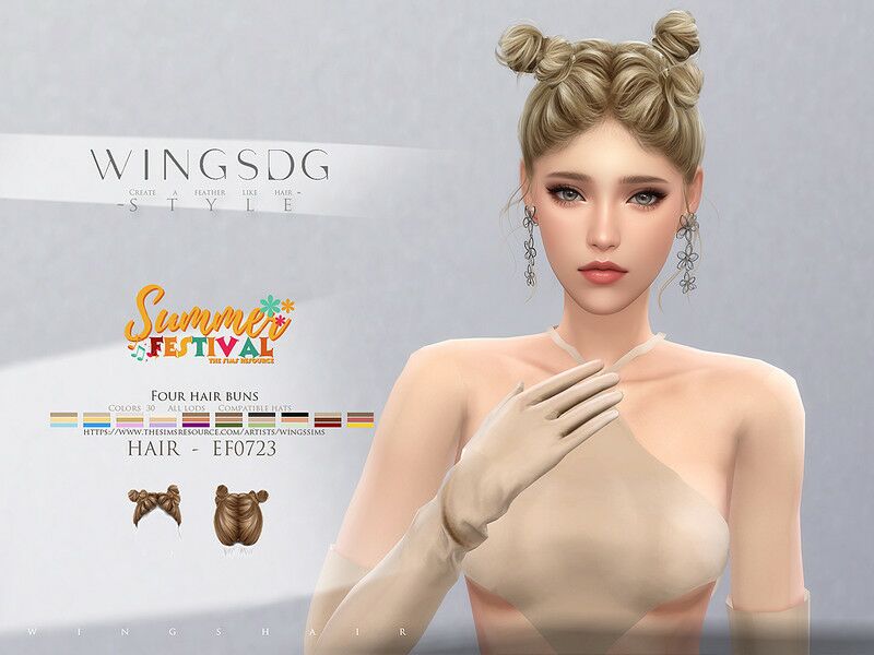 Wings-Ef0723-Four Hair Buns By Wingssims Sims 4 CC