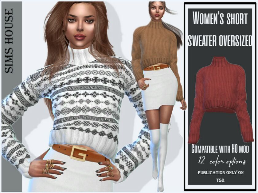 Women’s Short Sweater Oversized Sims 4 CC