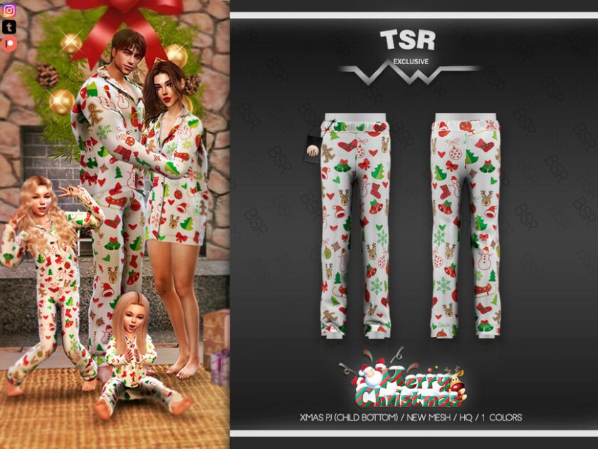 Xmas PJ (Child Bottom) BD595 By Busra-Tr Sims 4 CC