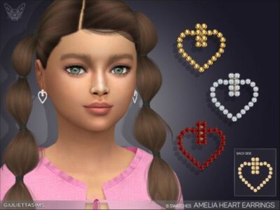 Amelia Heart Earrings For Kids By Feyona Sims 4 CC