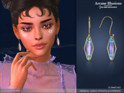 Arcane Illusions – Magical Caged Crystal Earrings By Feyona Sims 4 CC