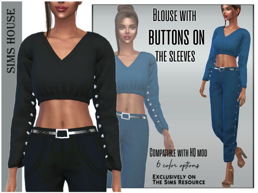 Blouse With Buttons ON The Sleeves Sims 4 CC