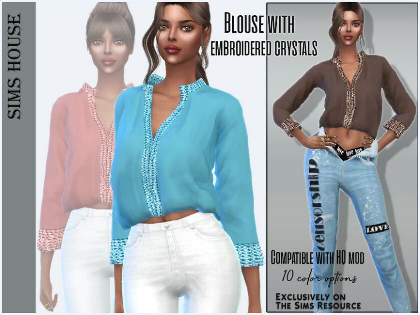 Blouse With Embroidered Crystals Sims 4 CC