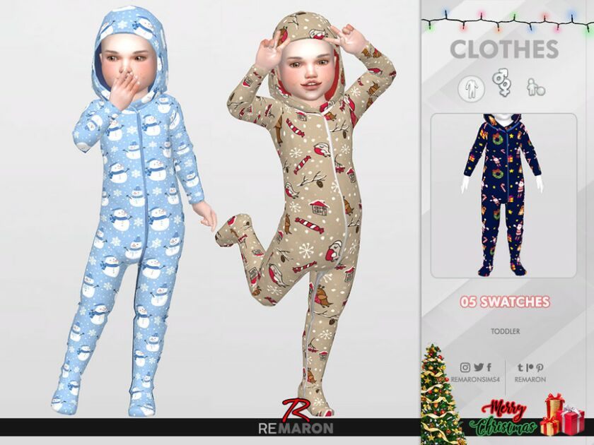 Christmas PJ Jumpsuits For Toddler 01 Sims 4 CC