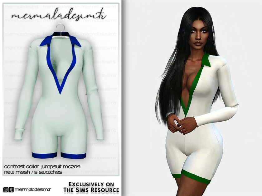 Contrast Collar Jumpsuit MC209 By Mermaladesimtr Sims 4 CC