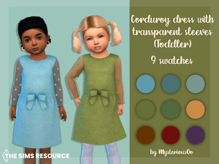 Corduroy Dress With Transparent Sleeves Toddler By Mysteriousoo Sims 4 CC