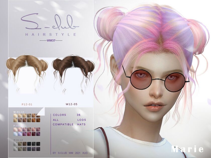 Cute Double Buns Short Hairstyle For Girls Marie By S-Club Sims 4 CC