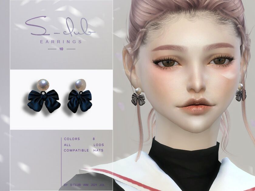 Cute Pearl BOW Earrings By S-Club Sims 4 CC