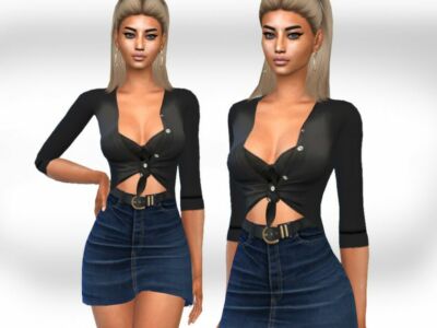 Denim Skirt Outfit By Saliwa Sims 4 CC