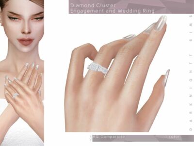 Diamond Cluster Engagement And Wedding Ring Sims 4 CC