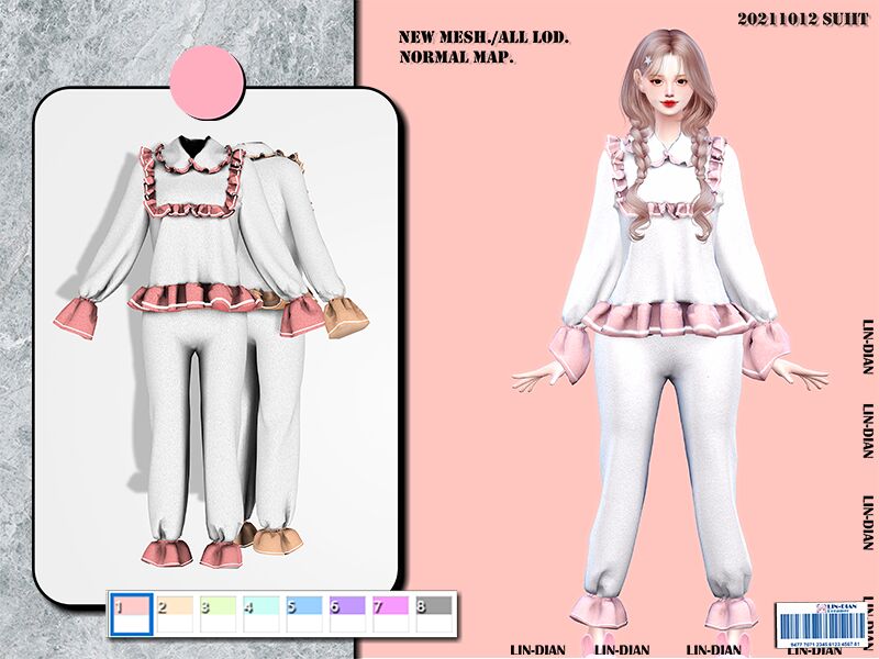 Cute Long Sleeved Pleated Pajamas Sims 4 CC