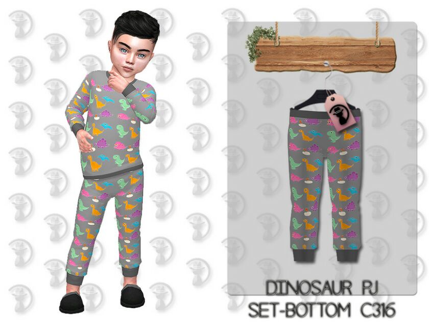 Dinosaur PJ Set-Bottom C316 By Turksimmer Sims 4 CC