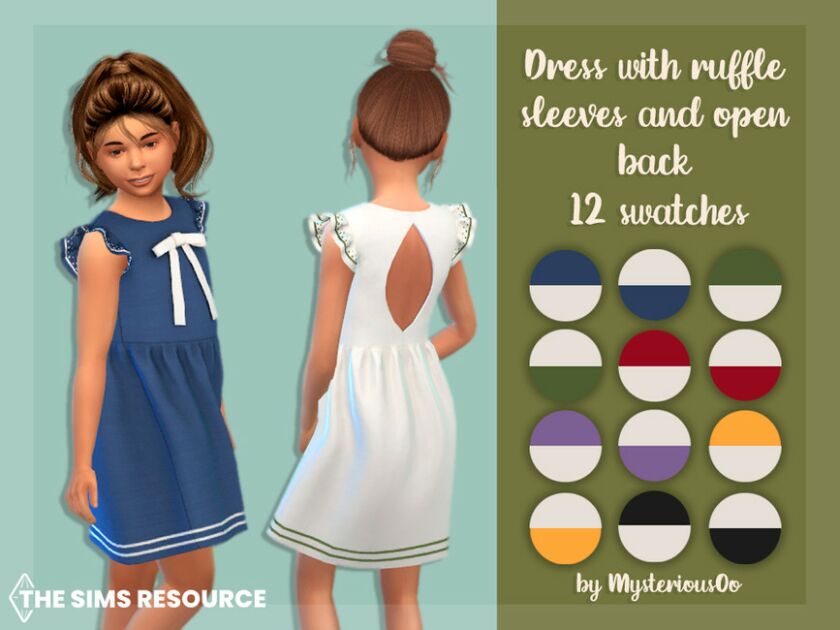 Dress With Ruffle Sleeves And Open Back Sims 4 CC