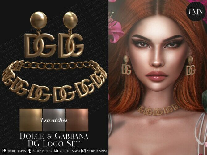 Earrings & Necklace Logo SET By Murphy Sims 4 CC