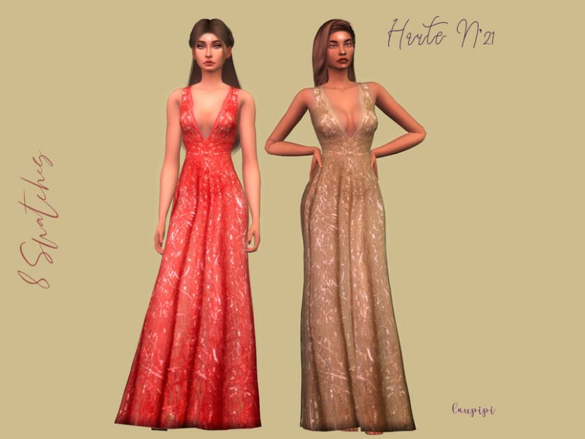 Embellished V-Neck Dress – MDR05 By Laupipi Sims 4 CC