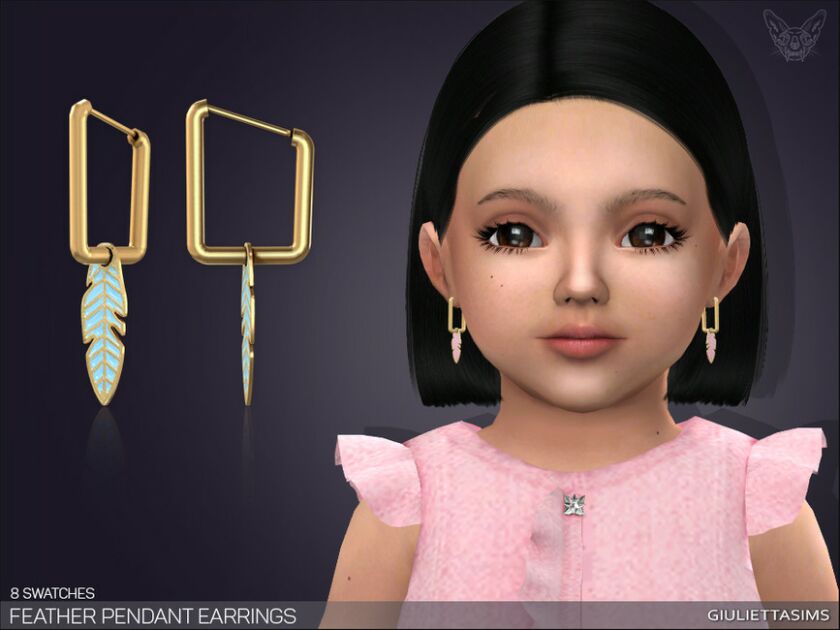 Feather Pendant Earrings For Toddlers By Feyona Sims 4 CC