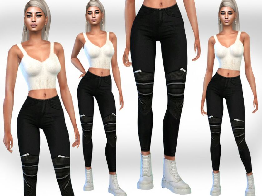 Female Black Zipper Jeans By Saliwa Sims 4 CC