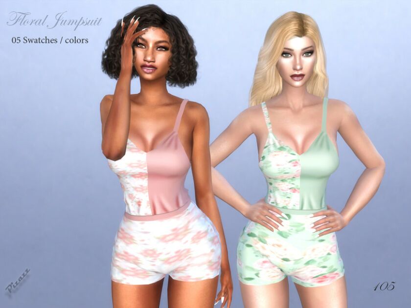 Floral Jumpsuit By Pizazz Sims 4 CC