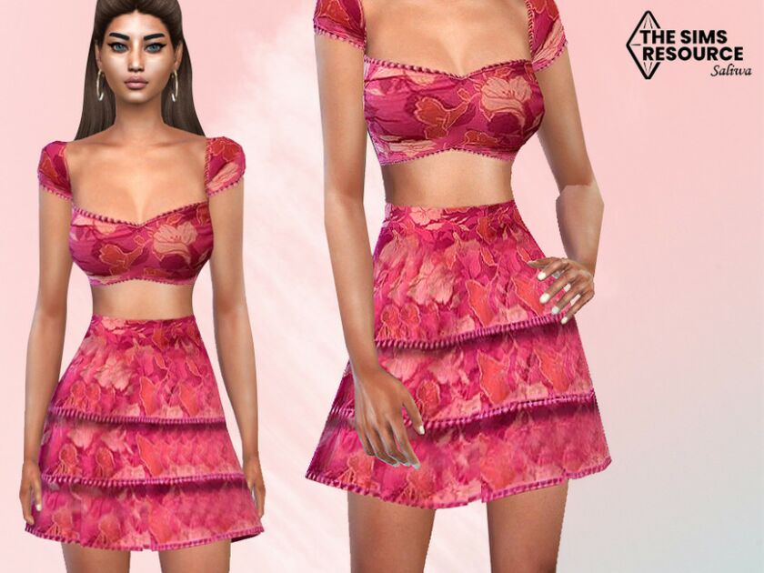 Floral TWO Piece Outfit Skirt By Saliwa Sims 4 CC