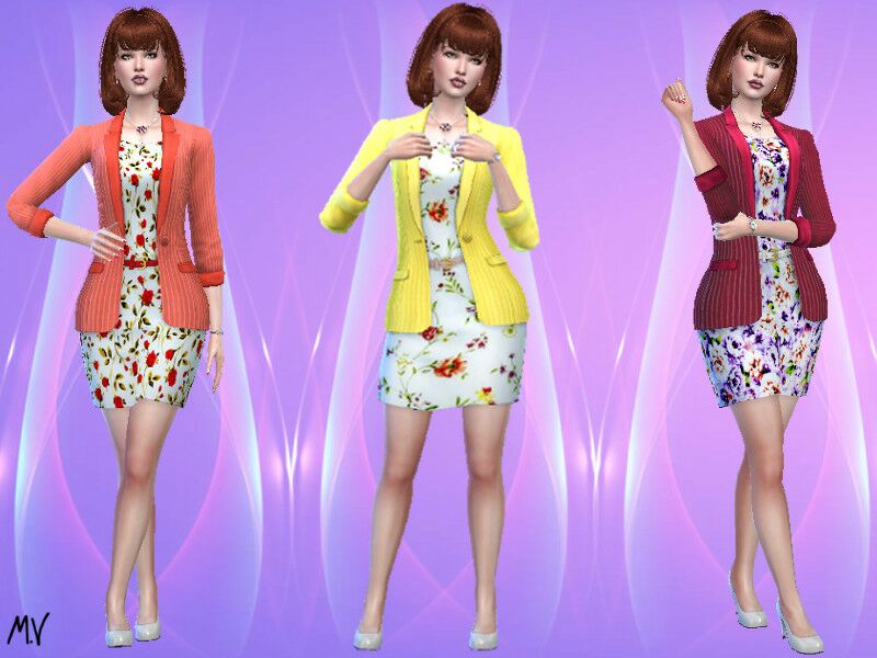 Flowery Dress With Pantsuit By Meuryvidal Sims 4 CC