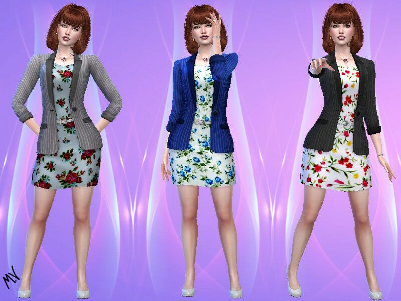 sims 4 cc flowery dress with pantsuit by meuryvidal 2