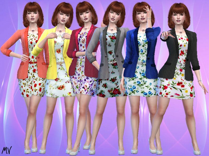 sims 4 cc flowery dress with pantsuit by meuryvidal 3