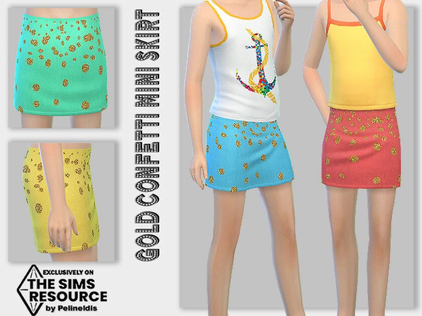 Gold Confetti Denim Skirt By Pelineldis Sims 4 CC