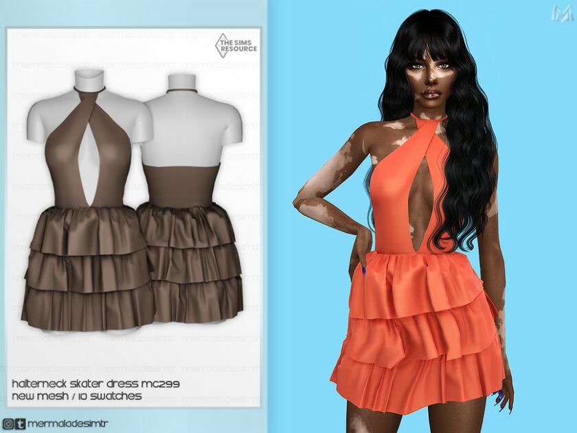 Halterneck Skater Dress MC299 By Mermaladesimtr Sims 4 CC