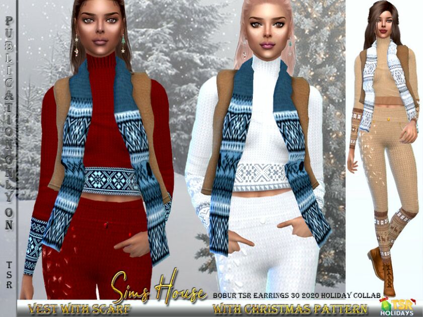 Holiday Wonderland – Women’s Vest With Scarf Sims 4 CC