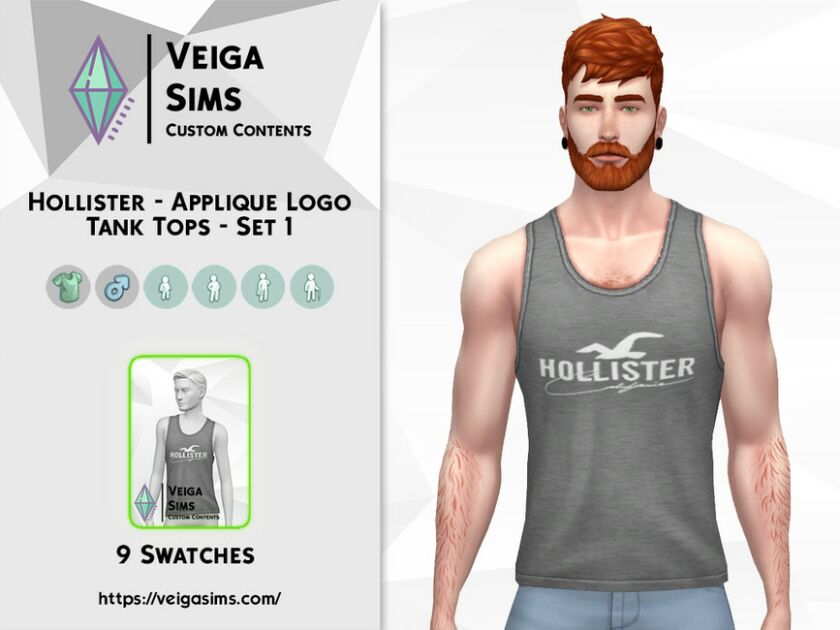 Hollister – Applique Logo Tank Tops – SET 1 Sims 4 CC