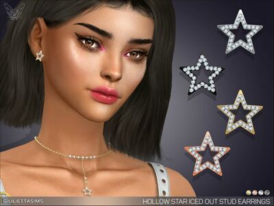 Hollow Star Iced OUT Stud Earrings By Feyona Sims 4 CC