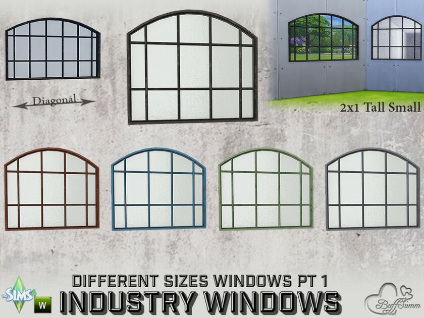 Industry Windows 2×1 Tall Curved Small By Buffsumm Sims 4 CC