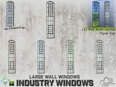 Industry Windows Large Wall 1×1 Full Curved Open Bottom Sims 4 CC