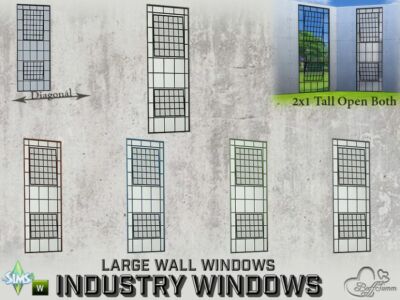 Industry Windows Large Wall 2×1 Tall Open Both Sims 4 CC