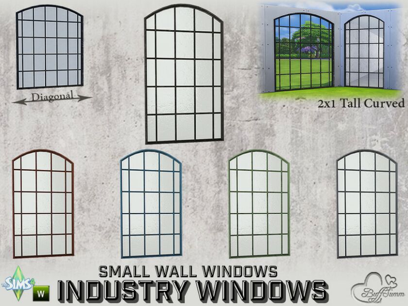 Industry Windows Small Wall 2×1 Tall Curved By Buffsumm Sims 4 CC