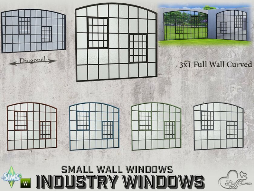 Industry Windows Small Wall 3×1 Full Curved Close By Buffsumm Sims 4 CC