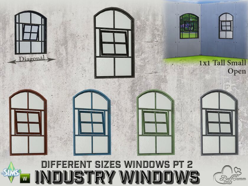 Industry Windows SW Tall Small Curved Open 1×1 Sims 4 CC