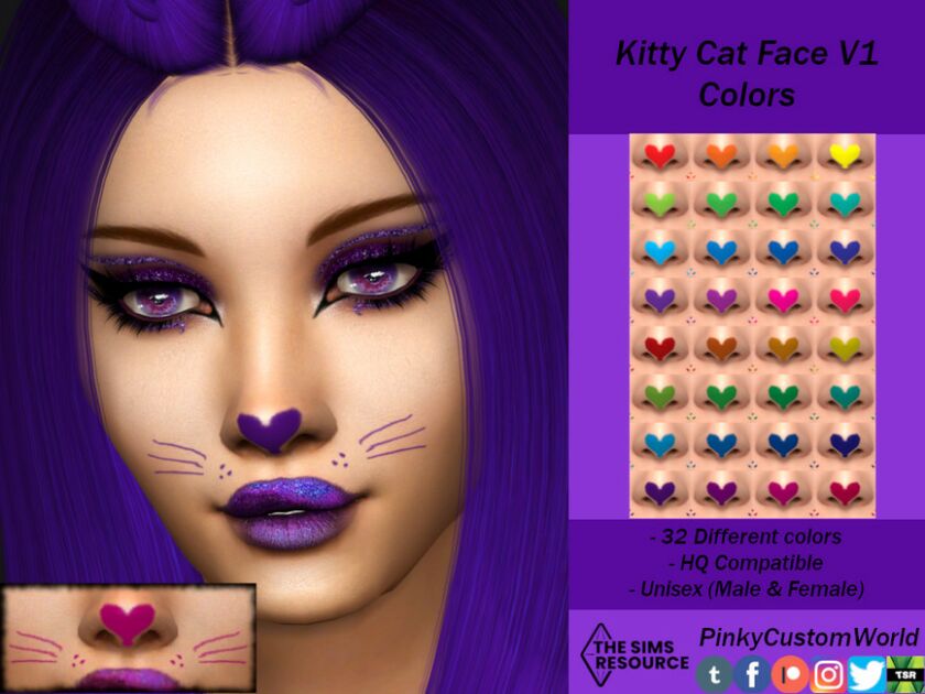 Kitty CAT Face V1 Colors By Pinkycustomworld Sims 4 CC