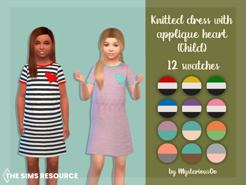 Knitted Dress With Applique Heart Child Sims 4 CC