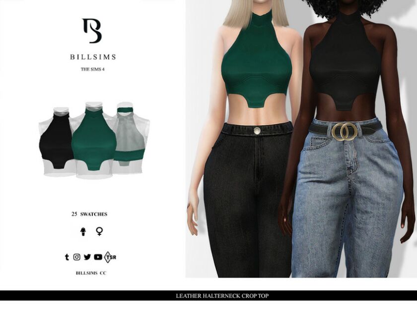 Leather Halterneck Crop TOP Sims 4 CC