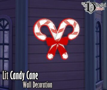 LIT Candy Cane Wall Decoration Sims 4 CC