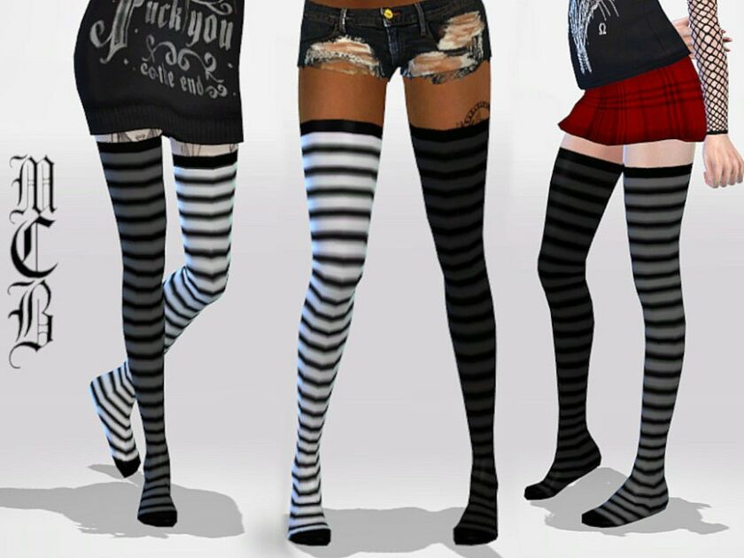 Long MIX Matched Stripe Knee Socks By Maruchanbe Sims 4 CC