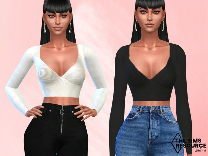 Long Sleeve V Neck TOP By Saliwa Sims 4 CC