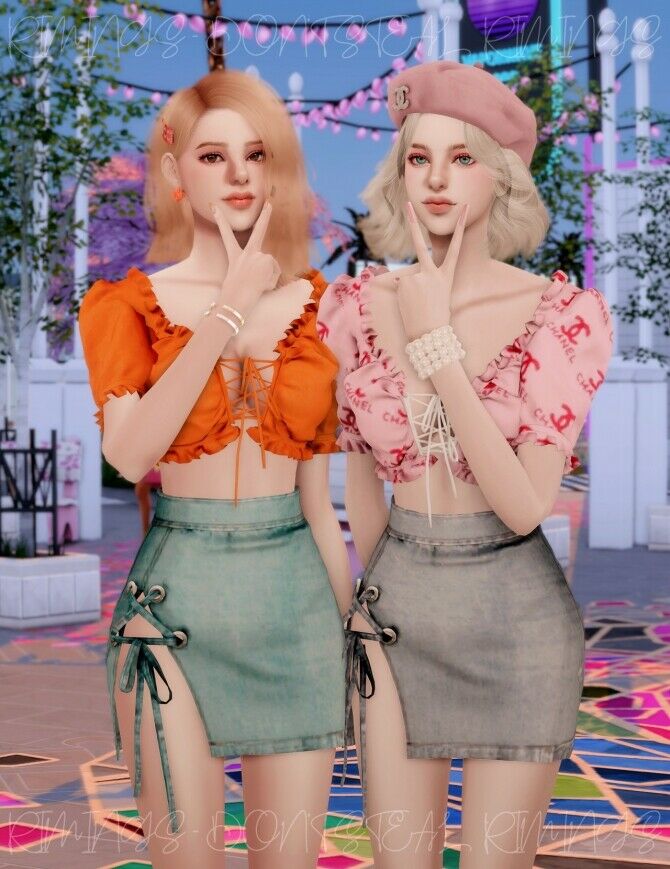 sims 4 cc lovely crop blouse open short denim skirt at rimings by rimings 4